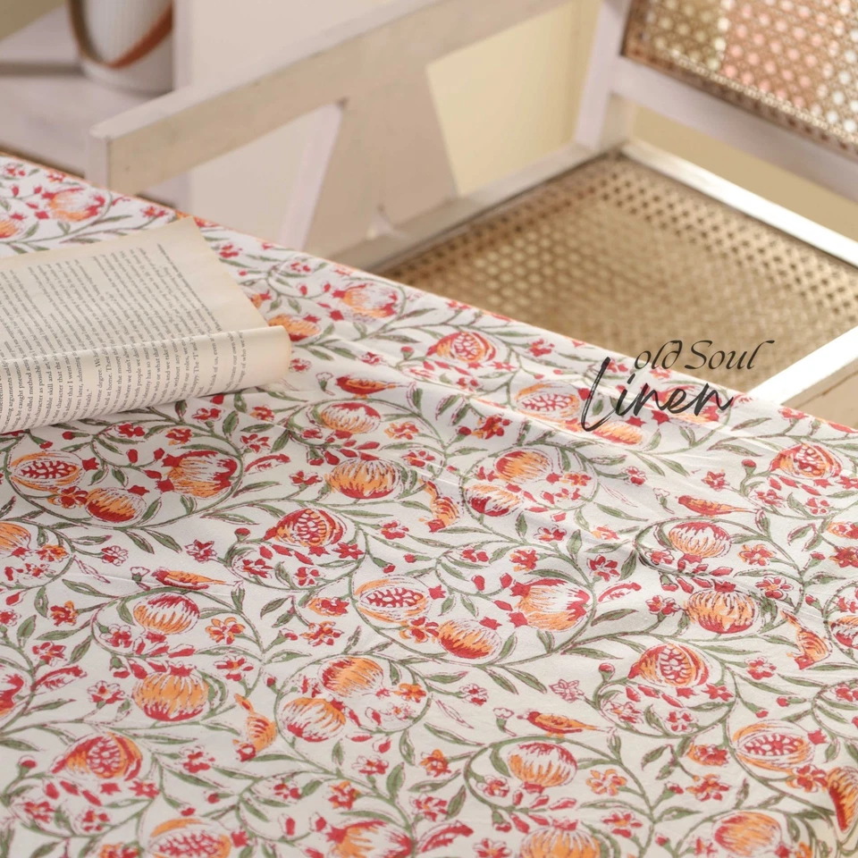 Boho Floral Tablecloth 100% Cotton Handcrafted Kitchen Dining Decor Table Cover - Image 3 of 4