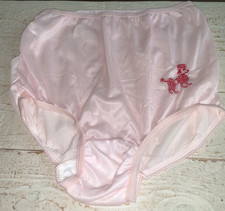 VTG Sears PINK NYLON NWOT SZ. 5 GRANNY MADE IN USA W/HAND EMBROIDERED POODLE