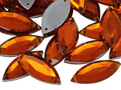 Allstarco 20X9Mm Orange Hyacinth Ch08 Navette Flat Back Sew On Beads For Crafts