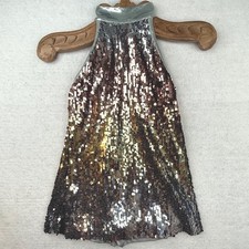 Weissman Sequin Halter one pc Leotard Girls Size IC Silver Gold Sparkle Dance
