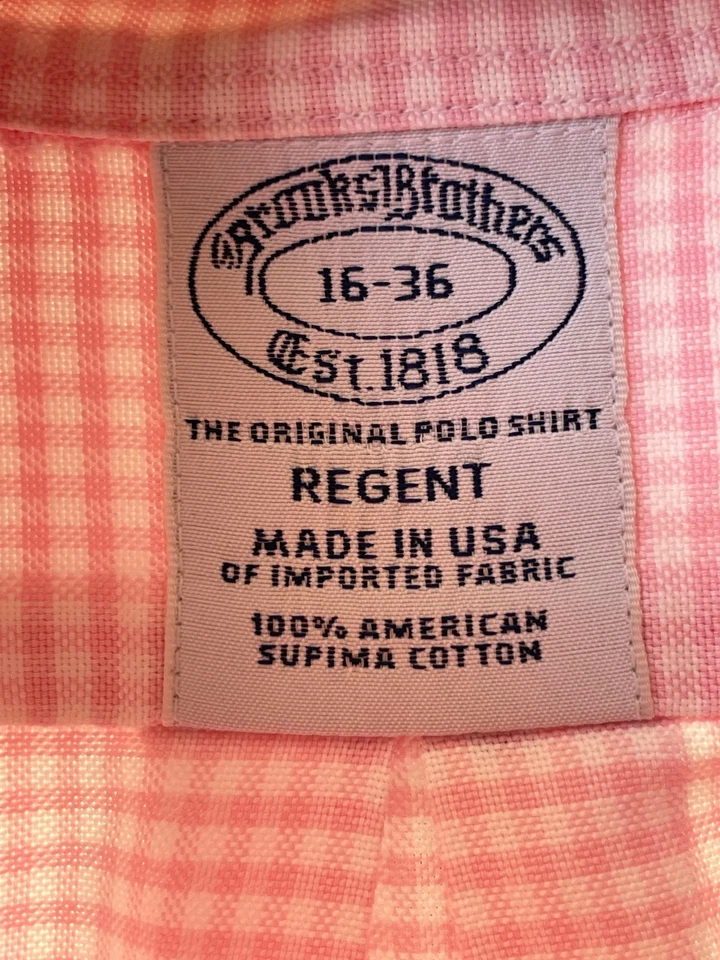 Brooks Brothers Pink Gingham OCBD Made in USA 16 36 Oxford Pearl Italian Garland - Image 3 of 4