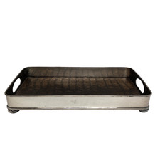 Old English Silver Plate Copper Handled Rectangular Tray 8