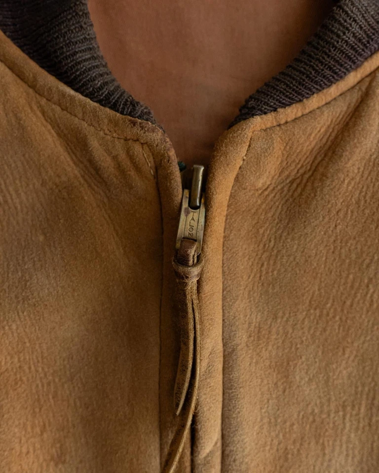 复古 20 世纪 40 年代 McGregor 飞行员夹克男式 42 皮革麂皮绒 Talon Zip Rockabilly — 第 3/4 张图片