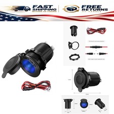 12V Cigarette Lighter Socket Power Outlet Waterproof LED Blue Car Marine ATV RV