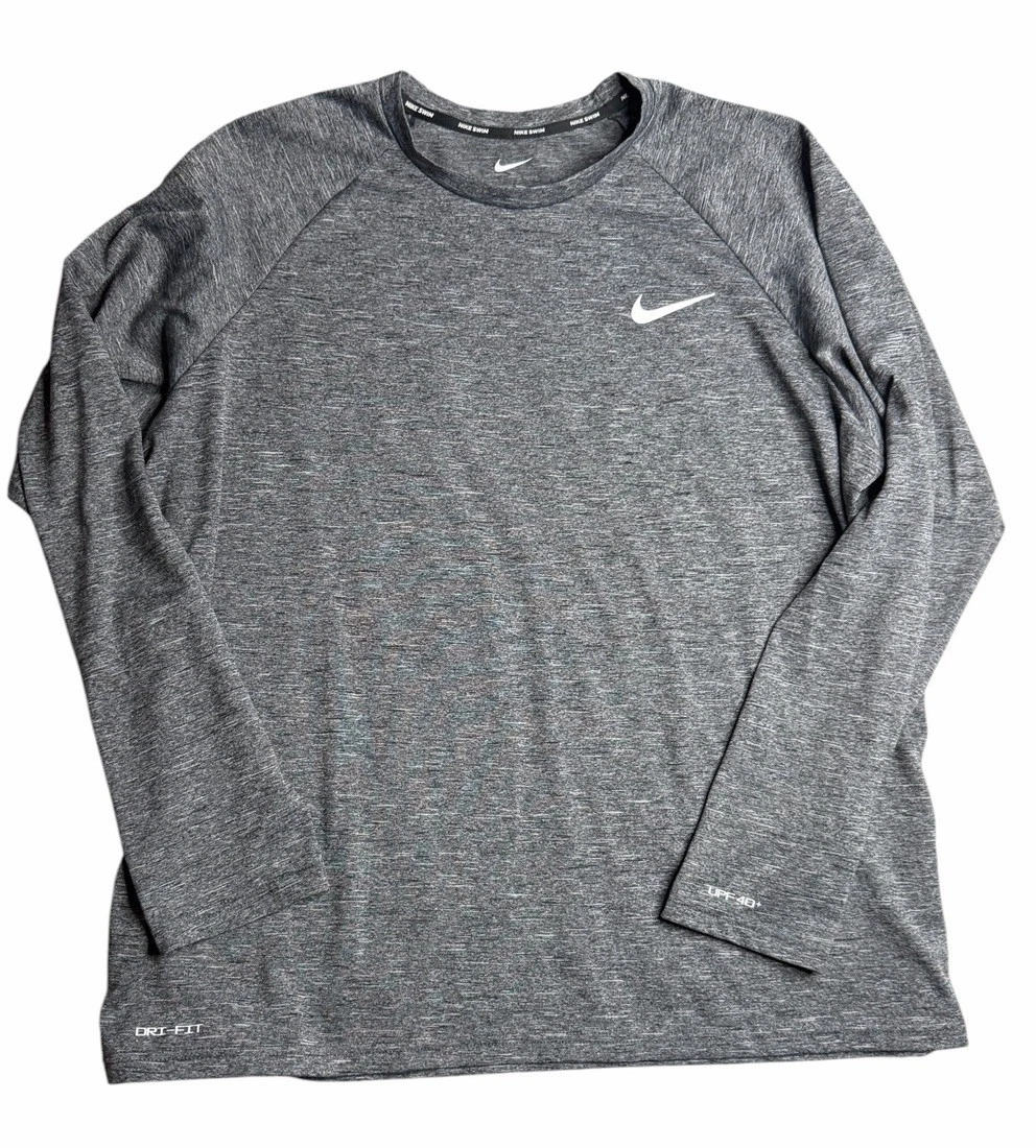 Nike Swim Dri-Fit Shirt Men's Size XL Heather Gray Tee UPF 40+ Long Sleeve