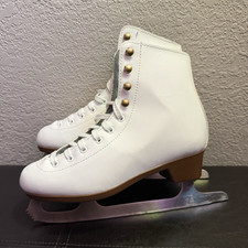 Lake Placid Figure Skates Size 7 White Leather Lace-Up w/ Stainless Blade