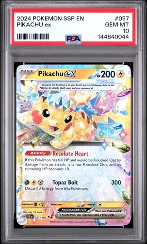 2024 POKEMON SSP EN-SURGING SPARKS #057 PIKACHU EX PSA 10