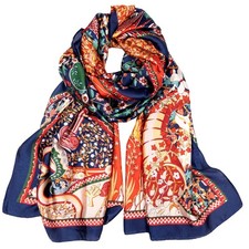 Silk Feeling Long Scarf Fashion Floral Large Scarf Satin Shawl Wraps for Wome...