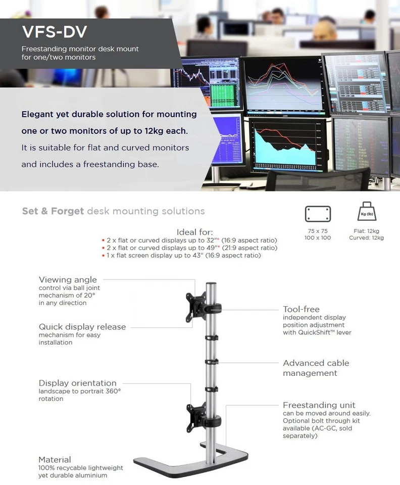 Visidec VFS-DV  Freestanding Double Vertical Monitor Mount/Stand - Image 2 of 4
