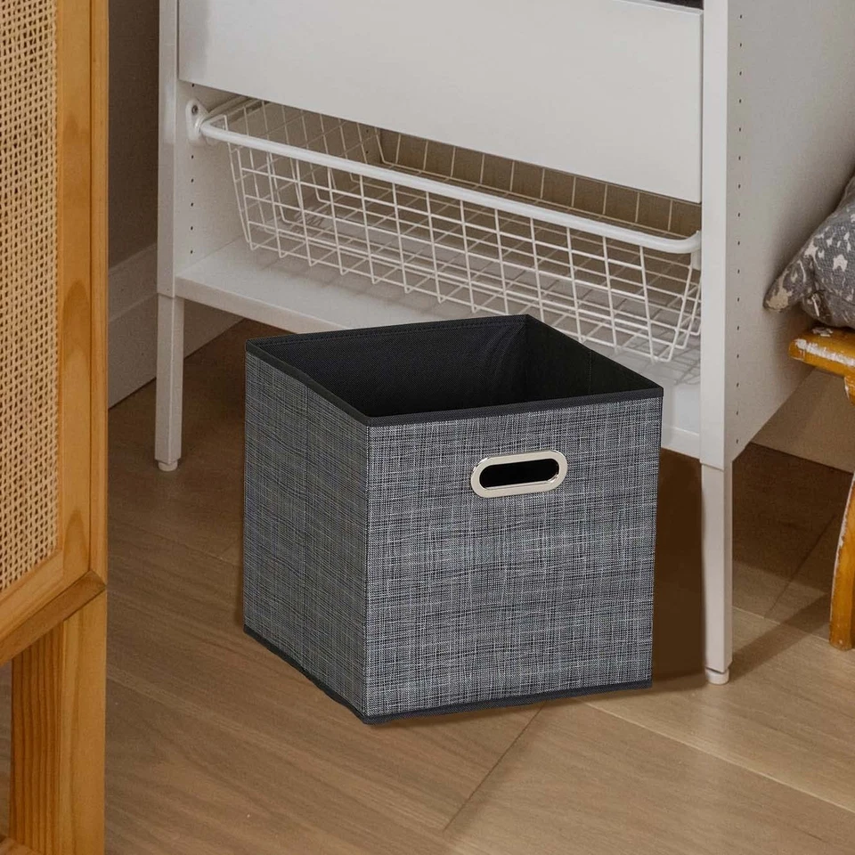 Paquete de 6 contenedores de almacenamiento de tela con mango, mezcla negra Foto 2 de 4