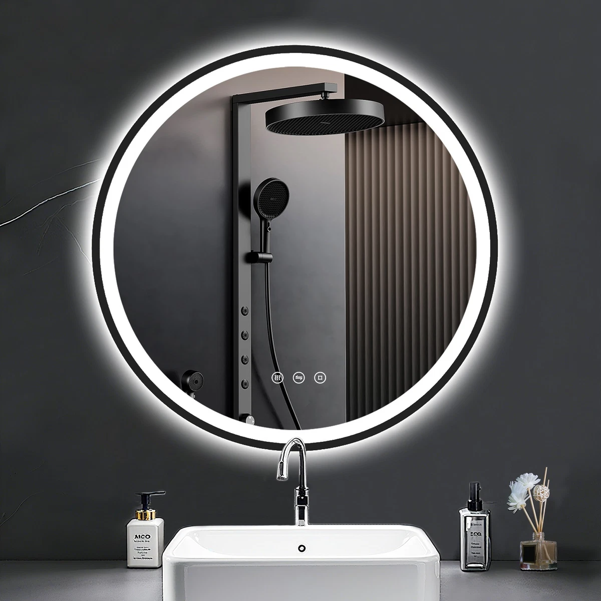 Rund Badspiegel mit LED Beleuchtung Beschlagfreier Wandspiegel Badezimmer