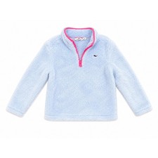 Vineyard Vines Girls Blue Sherpa Quarter Zip Pullover Fleece Pink Trim XS 5-6
