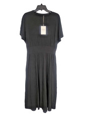 Everlane Size L The Organic Cotton Waisted Midi Short Sleeve Dress Black NWT