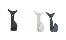 Set of 3 Coastal Color Cast Iron Flipping Fish Decorative Wall Hooks