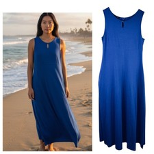 Talbots Maxi Midi Dress Sz Medium 8 10 Cobalt Blue Slvlss Coastal Nautical b