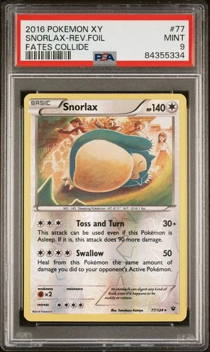 2016 POKEMON XY FATES COLLIDE #77 SNORLAX-REVERSE FOIL PSA 9
