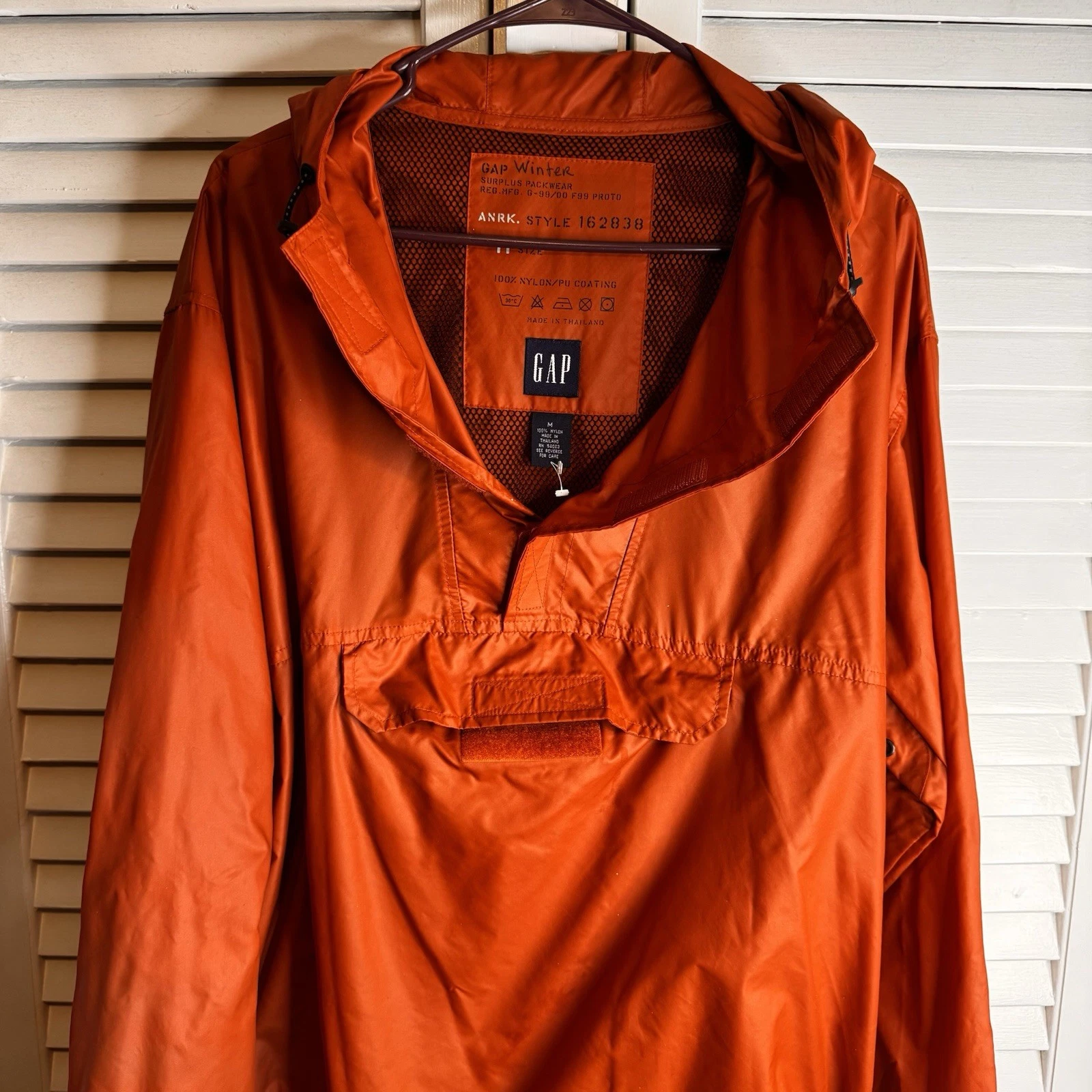 GAP SURPLUS PACKWEAR ANORAK MENS MEDIUM ORANGE NYLON HOODED JACKET GORPCORE