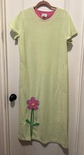 VTG Comforts Terry Cloth Nightgown Size L Pastel Green w/ Pink Flower Embroidery