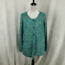 New Susan Graver Cardigan Womens Medium Green Speckled Button Up Long Sleeve