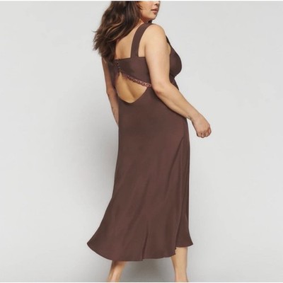 Reformation Province Silk Lace Trim Midi Dress Cafe 1X | eBay