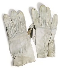 Antique Kidskin Leather Gloves Cream Kid Skin Beaded Closure Detail Stain 1920s