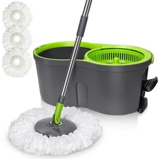 Spin Mop Bucket System,Pedal Spin Mop and Bucket with Wringer Set,EasyWring M...