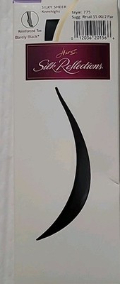 Hanes Silk Reflections Knee Highs Barely Black Reinforced Toe 2 Pair One Size