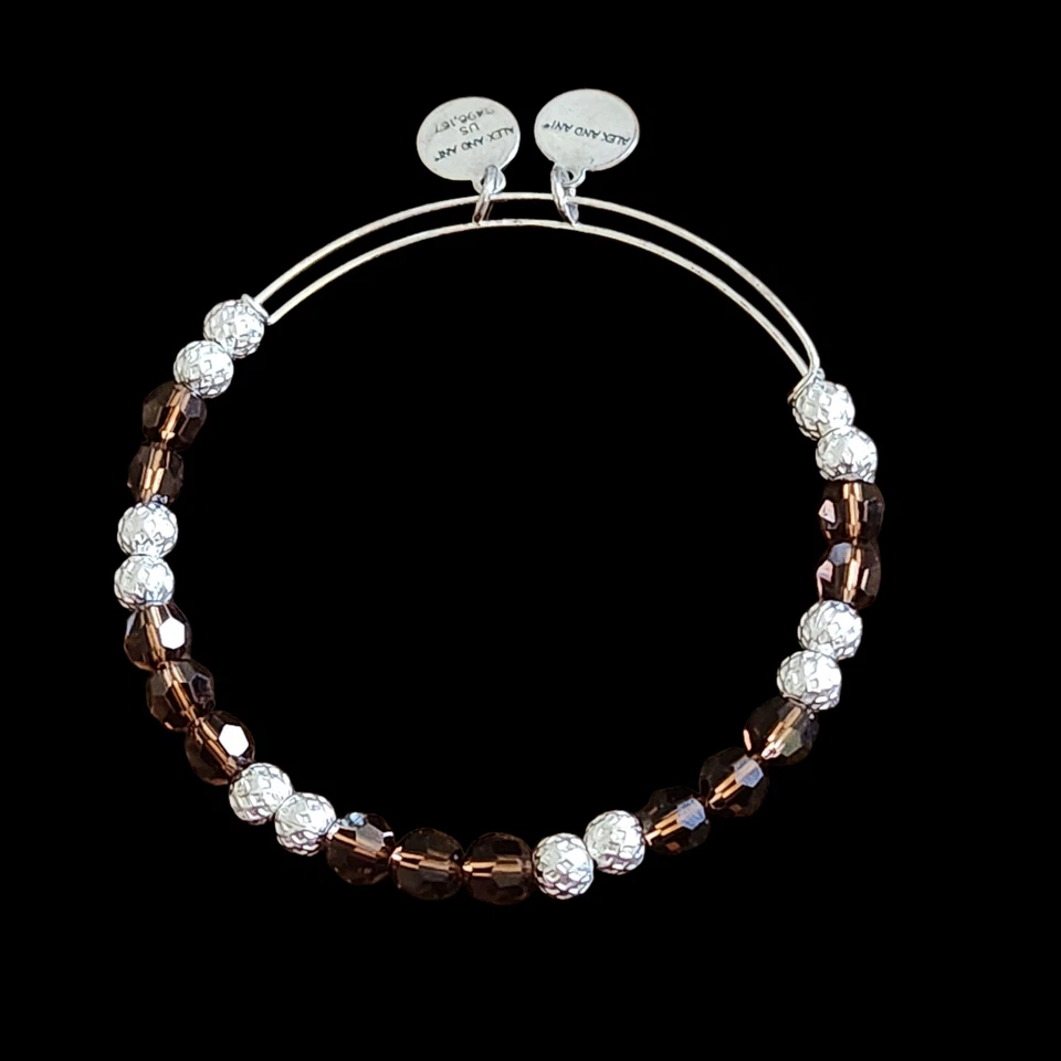Brazalete Brazalete Alex And Ani Marrón Y Plata Cuentas Vidrio Plata Foto 2 de 3