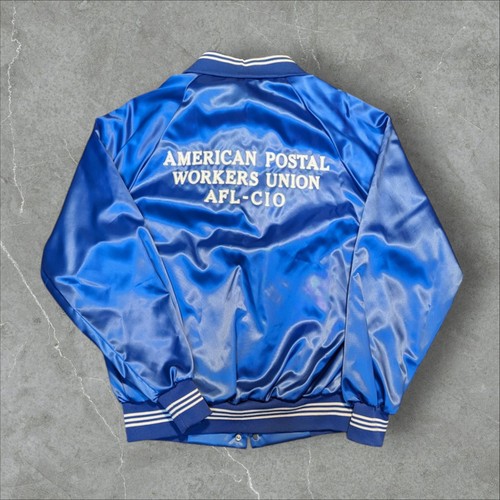 Vintage American Postal Workers Union APWU AFL CIO Satin Jacket Windbreaker L