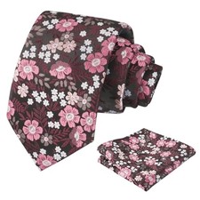 Mens 3.15'' Natural Flower Pattern Tie with Floral 146-black maroon pink