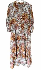 Eb&Ive Alma Tiered Dress Salt Jardin Midi Bishop Sleeves Floral Floaty Size XS