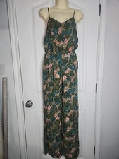 So Good For Life Green Floral Boho Jumpsuit Womens Sz Small