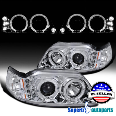 Fits 1999-2004 Ford Mustang Halo Projector Headlights LED Bar Lamps 99-04 Pair