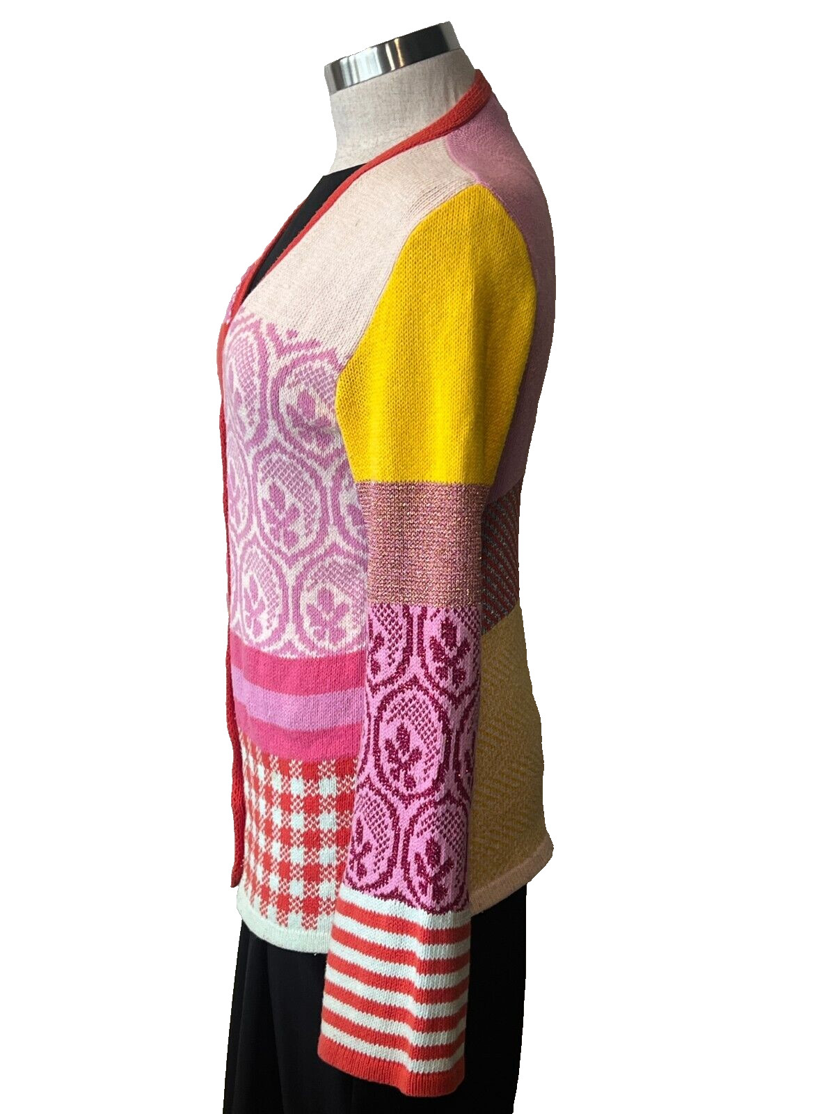JOHN MACARTHUR for PURL HARBOUR Pink Multi-Pattern Handknit Cotton Cardigan S-M image 6