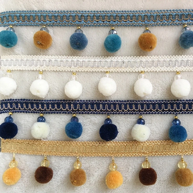1M Pom Pom Balls Beads Curtain Lace Tassel Fringe Trim Ribbon Upholstery Edging - Image 2 of 4