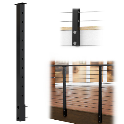 Muzata Level drilled Side Mount Post 36''x2''x2'' Fixed Top Cable Railing Post PF02