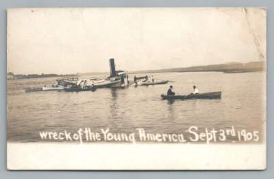 Young America Shipwreck Sept 3 1905 RPPC Hudson River New York Antique Photo