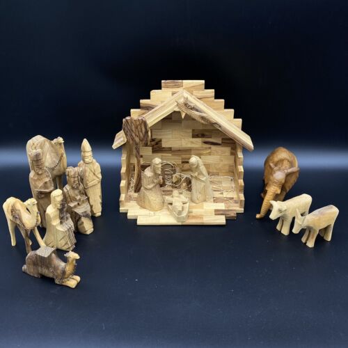 Nativity Set- Made from Olive Wood -16pc. & stable Kings Camels Elephant - Picture 1 of 7