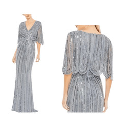 Mac Duggal 93583 Cape Sleeve Sequin Gown in Slate Blue | Size 8