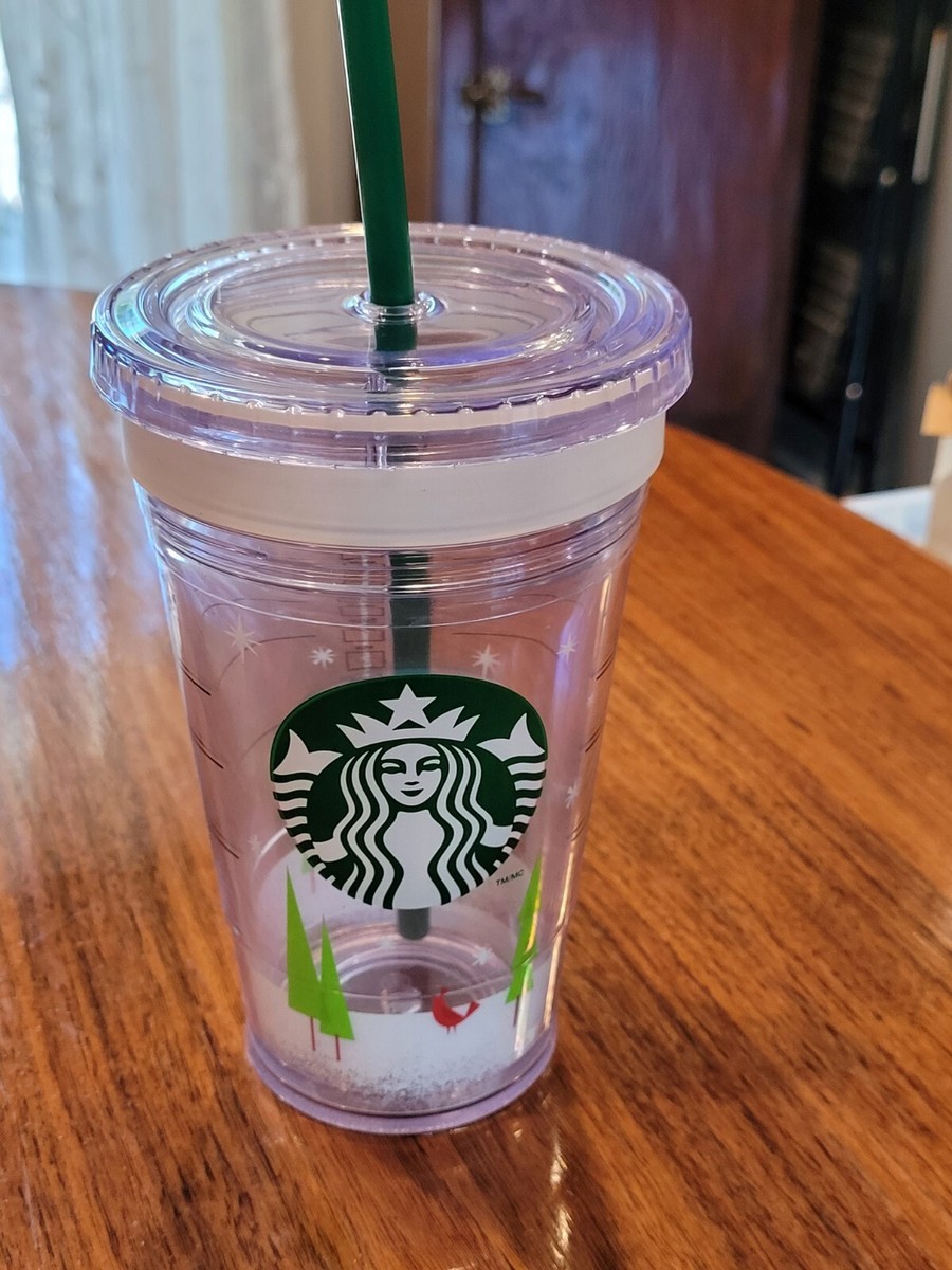 2011 Starbucks Winter Christmas Clear Double Wall Tumbler 16 oz w/ Lid &  Straw