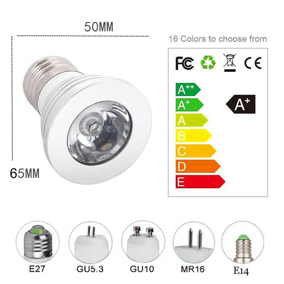 RGB LED Spotlight Bulbs GU10 MR16 GU5.3 E27 Color Change+ Remote Control Lamp BC - Image 4 of 4