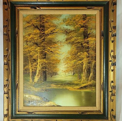 MID CENTURY HERBST BAUM LANDSCHAFT ÖLGEMÄLDE SIGNIERT "ZUSCHUSS" STRUKTUR ÖLKUNST - Bild 2 von 17
