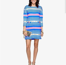 Lilly Pulitzer Lena Tiki Stripe Dress Blue Pink XL $158