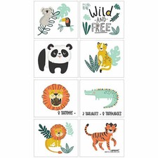 8 Jungle Animal tattoos 8 square Party Favors Teacher Supply Lion tiger Koala