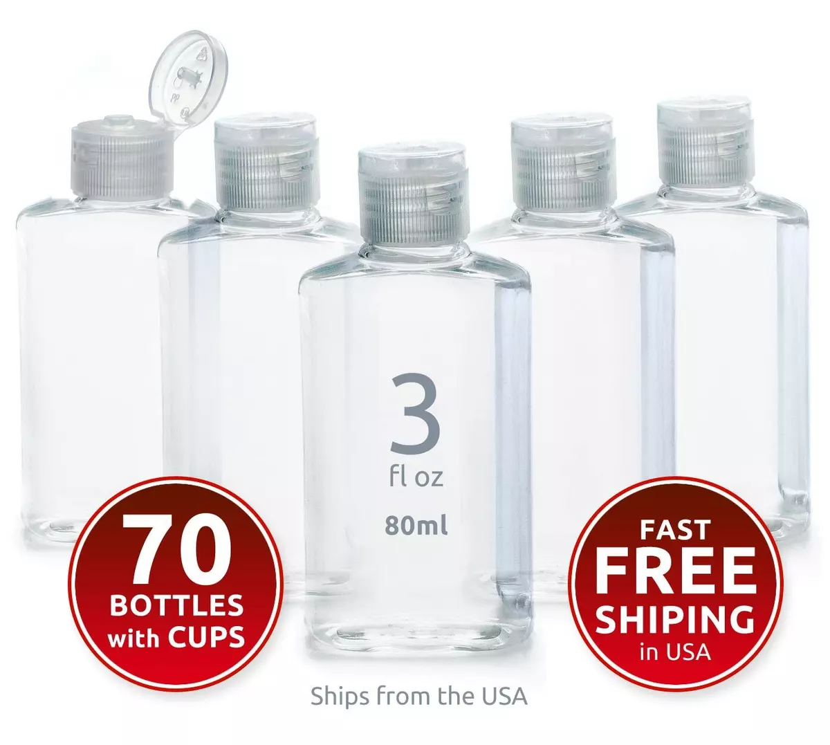 1 Oz Squeeze Bottles Set of 3 Plastic Bottles, Small White Empty Travel  Bottles With Flip Top Dispenser Bottle Caps 