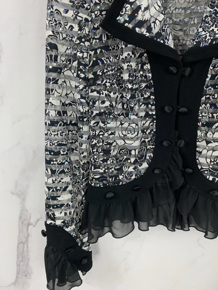 Joseph Ribkoff White Floral Frill Sequin Blazer Jacket Size US 8 UK 10 - Image 4 of 4