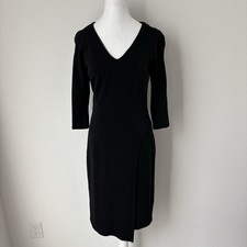 Rickie Freeman Teri Jon Dress Women's 10 Black Crepe Sheath V-Neck Cocktail