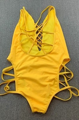 New Small Strappy Cross Back Monokini 1 PC Swimsuit Women Yellow Spicy Sexy...