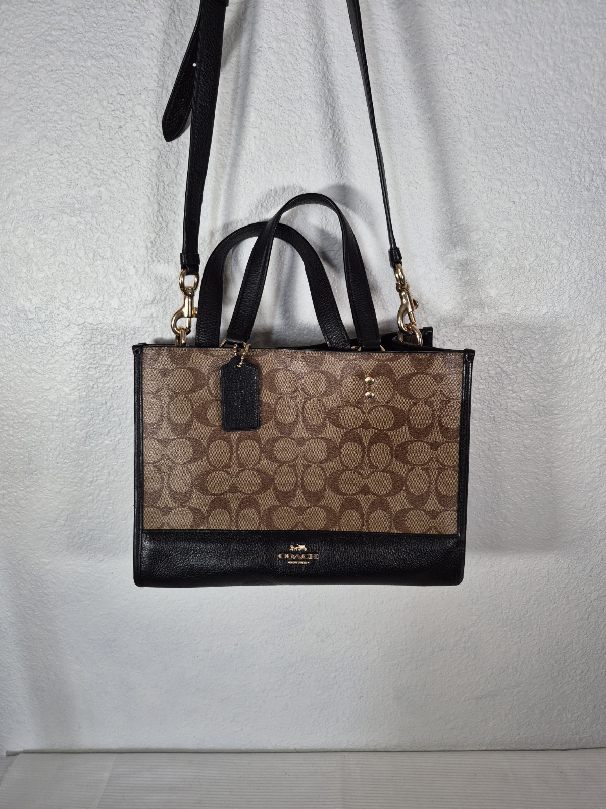 COACH Tote Bag 1955 Dempsey Signature Carryall Leather Khaki x Black Bag