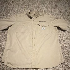 Carhartt ProPetro Short Sleeve Work Shirt Beige 60/40 Poly Cotton L Work Hiking